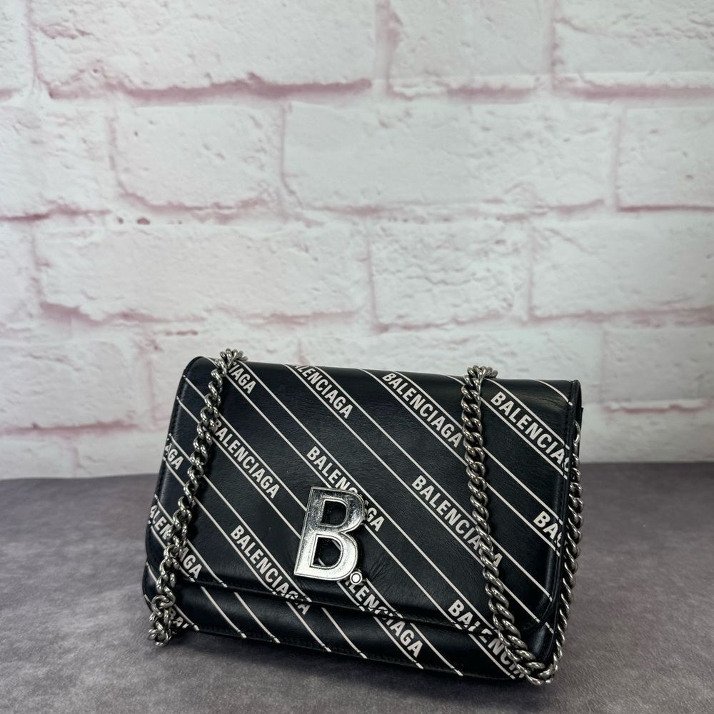 Balenciaga Black B Dot Diagonal Logo Wallet on Chain Bag